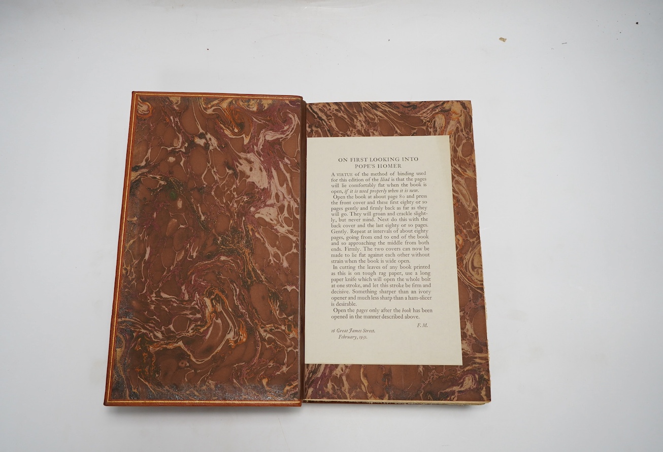 Homer - The Iliad The Odyssey. (Translated by) Pope. 2 vols. title and text decorations; original gilt ruled tan morocco, panelled spines gilt lettered direct, gilt tops and other edges rough trimmed, marbled e/ps. roy.